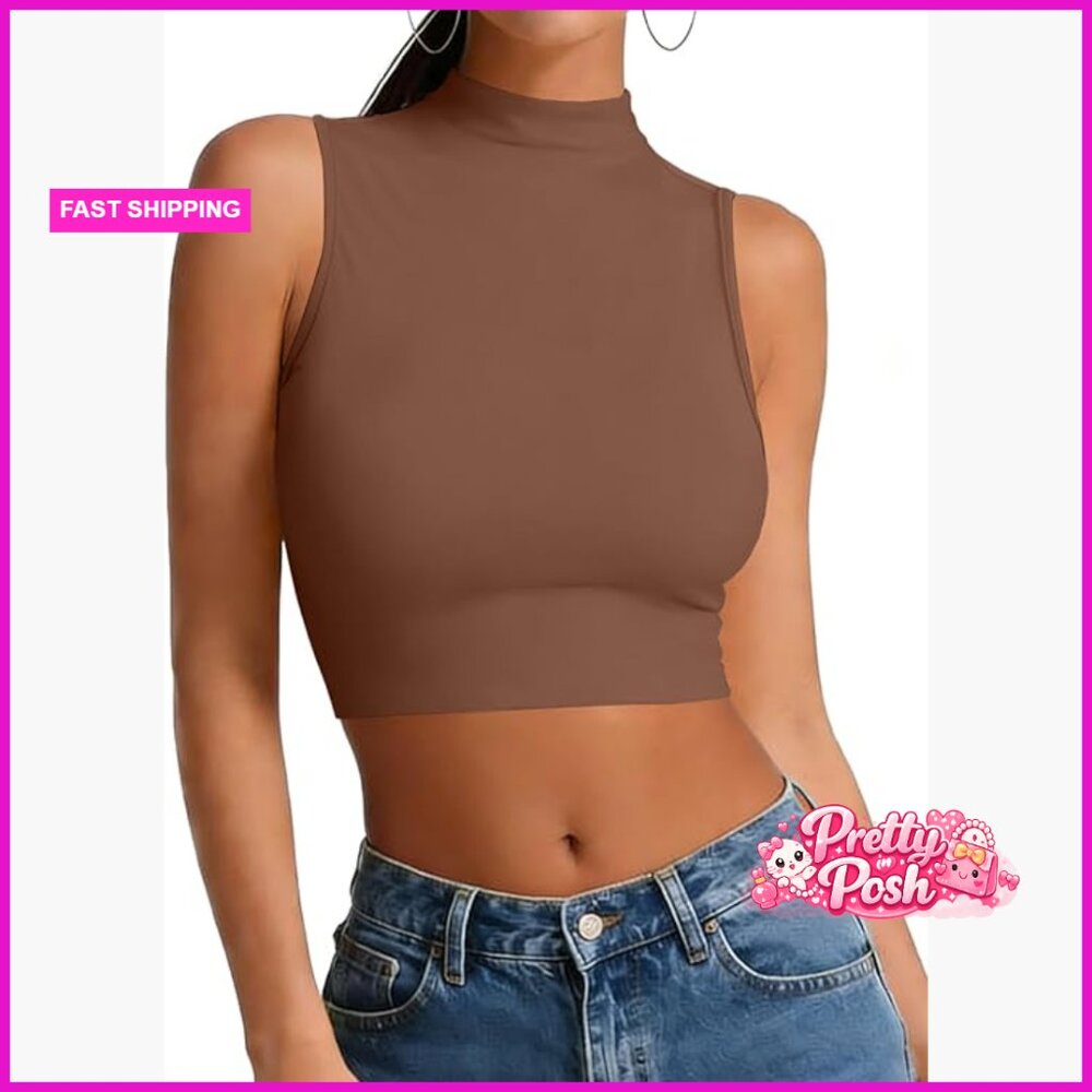 Polyester Elastane Blend Crop Top Turtle Neck Sle… - image 1